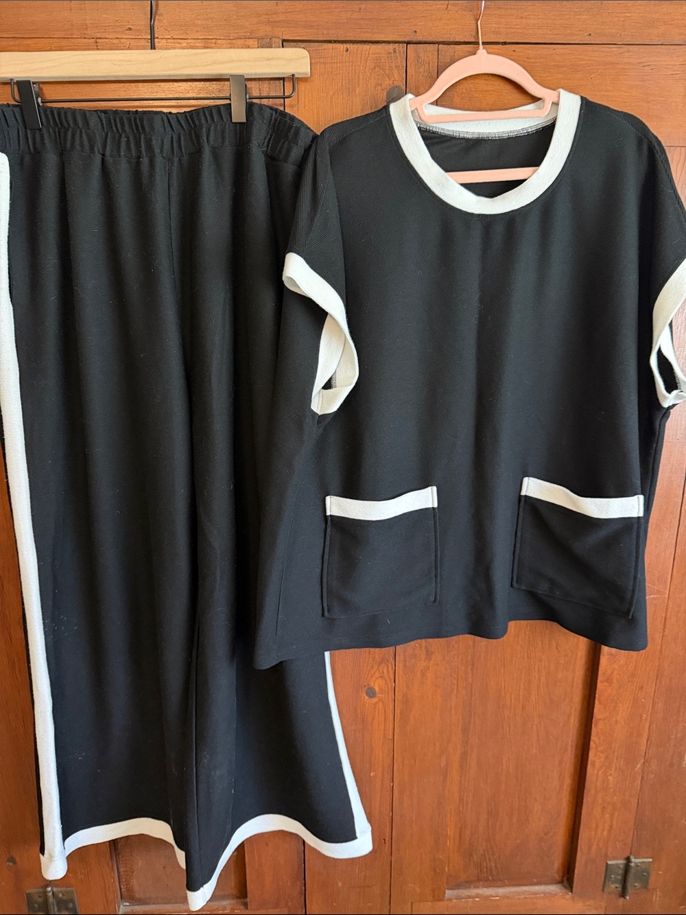 Black and White Kids Pajama Set with Pocket Top